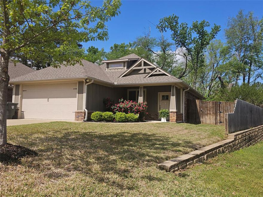 Location Location Location!!! Welcome to this beautifully maintained 3-bedroom, 2-bathroom home, perfectly situated on a corner lot. Built in 2018, this residence offers the pristine feel of modern construction paired with meticulous upkeep. As you step inside, you are greeted by stylish laminate flooring that flows seamlessly through the main living areas, leading into a kitchen anchored by elegant granite countertops and farm style sink. The master suite serves as a private retreat, and the master bathroom is  highlighted by a custom tile shower that adds a touch of luxury to your daily routine. Location is everything, and this property delivers by being nestled within the prestigious Tyler Legacy ISD and located just minutes from the UT Tyler campus and TJC College. Whether you are looking for a move-in-ready family home or a prime location near the universities, this charming property offers the perfect blend of style and convenience.