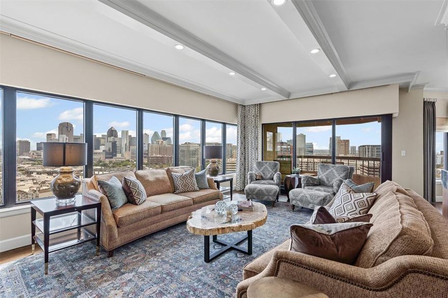 Perched on the 19th floor of the prestigious LaTour Condominiums, this completely remodeled 2-bedroom, 2-bathroom residence at 3030 McKinney Avenue #1906 epitomizes sophisticated urban living with 1,774 square feet of meticulously crafted luxury in the heart of Uptown Dallas. Showcasing the finest finishes throughout, this exceptional home features premium solid-core doors, exquisite hardwood and marble flooring, and seamlessly integrated built-in appliances. Open-concept layout with a neutral color palette that complements the abundance of natural light. The living and dining areas are highlighted by oversized picture windows with electric shades, thoughtfully designed to frame the cityscape and create a bright, inviting atmosphere. A private balcony extends your living space outdoors, providing the perfect setting for morning coffee or evening relaxation with a view. This distinguished residence offers the ultimate in convenience with two assigned parking spaces and a storage unit. Residents enjoy an unparalleled lifestyle with resort-caliber amenities including 24-hour concierge and valet service, state-of-the-art fitness center, sparkling pool with cabana, tennis and pickleball courts, and dedicated dog park. With a coveted 98 Walk Score placing McKinney Avenue's finest shopping, dining, entertainment, and the iconic McKinney Avenue Trolley mere steps away, this turnkey masterpiece represents the pinnacle of cosmopolitan elegance in Dallas's most sought-after address.