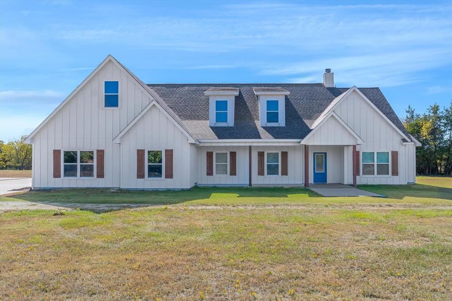 Beautiful country home on approximately 9.5 acres located in desirable Wills Point ISD. Property features a gated entrance, pond, and large shop with workspace and entertainment area with full bath. The well-designed split-bedroom floor plan offers an open living and kitchen area with vaulted ceilings, wood flooring, and plenty of natural light. Spacious primary suite includes dual vanities and walk-in his and her closets. Enjoy peaceful country views from the covered porch and mature shade trees throughout the property. Conveniently located near Hwy 80 for easy access to town. Perfect setup for a small ranch, home business, or anyone seeking quiet country living with modern comfort.