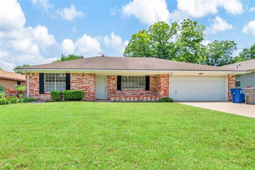 Great 3 bedroom, single story home in prime Allen location! Great for first time home-buyer or an investment property. Recently installed roof, AC units, water heater, bedrooms porcelain tile, and fresh cabinet paint throughout! Large family room with corner brick fireplace plus a spacious flex room that could be a formal living room or dining room. Sunny breakfast nook leads to a kitchen unique spice storage tucked under the white cabinets.  Two secondary bedrooms and full bath lead to a primary suite with private bath: sink and separate shower.  Very large backyard with lots of potential for summer fun! Nice neutral wall colors.  No carpet! Large garage has painted floor and room for washer and dryer. Minutes from 75, Allen Outlet Mall, Watters Creek Mall, downtown Allen, highway 121 and so much more!