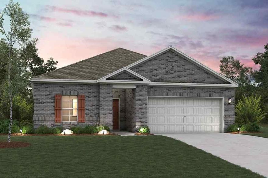 Embrace modern living in the Sutherland floor plan! This attractive plan begins with a foyer that leads past two roomy bedrooms flanking a bath. The hallway continues, opening up into a sunny, airy space centered around an inviting great room. A few steps away, a kitchen with a wraparound counter, walk-in pantry, and center island flows into a charming dining area, complete with access to the covered patio. The serene primary suite is adjacent, showcasing a large walk-in closet and a private bath with dual sinks and a walk-in shower. Enjoy comfort and convenience with the Sutherland plan! Conveniently located near I-45, Ferris offers a short drive to economic, entertainment and cultural hubs across the Dallas-Fort Worth metro area—plus local attractions, such as restaurants, shops, and year-round community events. You’ll love a charming small-town atmosphere that's only 20 miles from urban amenities in downtown Dallas! Est. May completion!