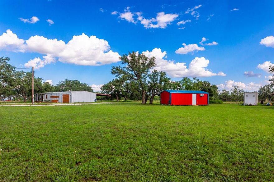 Beautifully updated barndaminium on 8.5 ag-exempt acres, featuring 1800 ft² in the main house, broken into 1100 residential and 700 shop space. Quiet country living only miles from Brady, and en route to Mason, Texas! House offers open concept with 1  bedroom, 1 bathroom, 1 office with great storage off the interior laundry room as well. The covered patios rival any other spot, and welcome cups of coffee and great conversation. Central heat and air in main quarters. Additionally, this property includes a lovely guest house with 1 bed, 1 bath, and kitchenette. This area is beloved for its healthy Oak trees throughout, and living in serenity, while close to Brady and Mason. Meticulously maintained property. 320 sq ft sea container for spacious storage needs also convey. Brand new septic tank in 2019, 2 RV hookups, and private gated access make this property hard to beat.