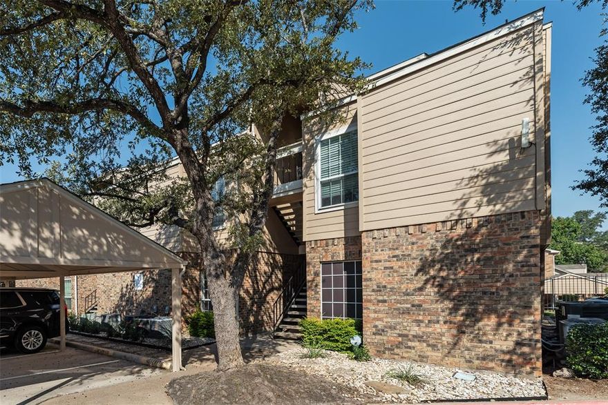 Welcome to your beautifully renovated 2-bedroom, 2-bathroom condo in the heart of Dallas! This stylish home offers modern updates and a comfortable layout perfect for everyday living and entertaining. The newly remodeled kitchen features crisp white cabinets, elegant granite countertops, and stainless-steel appliance, including a range, microwave, dishwasher, and sink. Overlooking the family room and dining area, the kitchen creates a warm and connected space ideal for gatherings or quiet evenings at home. The first floor includes a full bathroom and a secondary bedroom that’s perfect for guests, an office, or a cozy retreat. Upstairs, you’ll find a large primary suite with vaulted ceilings, a generous walk-in closet, and a private bath for a relaxing escape. Enjoy the convenience of being just steps away from the sparkling community pool, perfect for cooling off on warm Texas days. The property also includes one covered parking space and one uncovered spot for added ease. Located close to shopping, dining, and entertainment, this condo provides easy access to major highways for a quick commute around the Metroplex. Move-in ready and full of modern charm, this is the perfect place to call home in Dallas! HVAC units recently replaced.