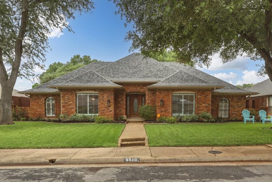 Set on a beautiful street in the heart of Lake Highlands, this traditional single-story home at 9510 Hill View offers timeless charm, exceptional space, and a layout designed for both everyday living and entertaining. With 3,056 square feet, 4 bedrooms, and 3 full baths, the home delivers a flexible floorplan that adapts to a variety of lifestyles. From the moment you arrive, the home’s great curb appeal makes a lasting impression. Inside, you’ll find three spacious living areas, rich hardwood floors throughout the main spaces, and a warm, inviting gas log fireplace with marble tile surround. The formal dining room is perfect for hosting, while the well-appointed kitchen features quartz countertops, subway tile backsplash, gas cooktop, and a bright breakfast area with built-ins. A standout feature of the home is the stunning central atrium—bringing in abundant natural light and creating a peaceful, private retreat that can be enjoyed from multiple rooms. The wet bar adds to the home’s entertaining appeal, while the thoughtful layout provides flexibility for work, play, or relaxation. The primary suite boasts a large bedroom and en suite private bath with tub, separate shower, two vanities and two walk in closets.  Step outside to your own backyard oasis complete with a pool and covered patio, ideal for enjoying Texas summers. Located within the highly sought-after Merriman Park Elementary attendance zone and just minutes from major highways, shopping, dining, and entertainment, this home combines convenience with classic style. A rare opportunity to own a spacious, character-filled home in a prime Dallas location. Don't miss your chance to call this house, HOME!