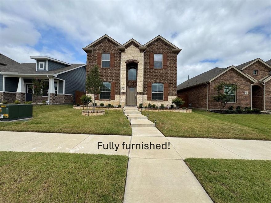 Fully furnished corporate or insurance housing option in the highly sought-after Heartland community! This turnkey 4-bed, 3-bath home is ideal for relocations, temporary insurance placement, or corporate stays. Features include a private home office, downstairs guest suite with full bath, open living room with soaring ceilings, and a chef’s kitchen with gas range, stainless appliances, and bar seating. The primary suite offers a spa-style bath with dual sinks, soaking tub, and walk-in closet. Upstairs includes a second living area and two bedrooms with Jack-and-Jill bath. Extras include high-speed fiber internet, advanced security system, smart irrigation, covered patio, fenced yard, and 2-car garage. Enjoy resort-style amenities—pools, hot tubs, fitness center, playgrounds, and walking trails. Available fully furnished. Utilities, WiFi, and lawn care can be bundled. Direct billing available for corporate and insurance clients. Renter pays utilities. No smoking or pets. Just bring your suitcase!