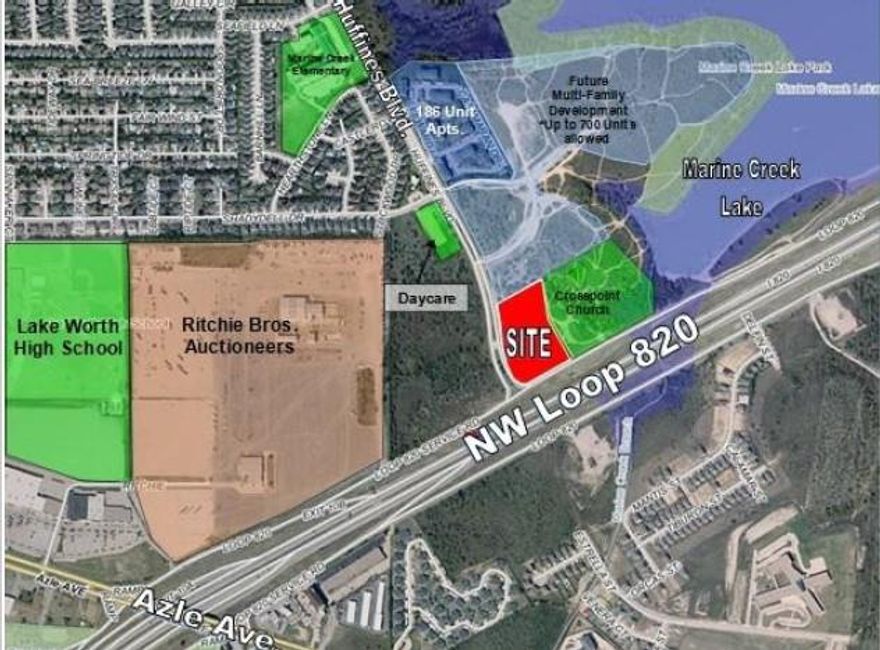 +- 5.9 total acres
All utilities to site
New Multi Family Development Construction Planned on Adjacent Property
Zoned G Commercial with Development Friendly HOA
Traffic Counts - 124,000 cars daily on Loop 820 Frontage
187,000 Population within 5 miles
Geotech Available with Signed Contract
No Self Storage Allowed