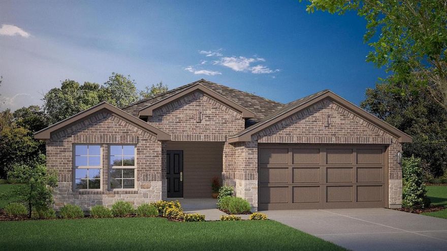Welcome to D.R. Horton's new community of Sandy Beach in Azle and Azle ISD! The Denton elevation B is a beautiful single story home offering approx 1,621 sq. ft. of living space across 3 bedrooms and 2 bathrooms, with an estimated Summer completion. The spacious front porch opens to an entry foyer leading to a grand open-concept kitchen, dining, and living area. The kitchen features granite countertops, stainless steel appliances with gas cooking range, and a walk-in corner pantry. The large kitchen island overlooks the dining area and living room. The private main bedroom suite is located off the dining area and features a huge walk-in closet and large shower. The secondary bedrooms are located on the opposite side of the home and share the spacious secondary bathroom between them. Enjoy the covered patio, full yard professional irrigation and landscaping complete with sod. Additional features include tankless water heater; Luxury vinyl flooring at Entry, Hallways (per plan), Kitchen, Breakfast, Utility and Bathrooms; and full yard sod landscaping and irrigation. The Denton includes the AMERICA'S SMART HOME TECHNOLOGY base package. Using one central hub that talks to all the devices in your home, you can control the lights, thermostat and locks, all from your cellular device.