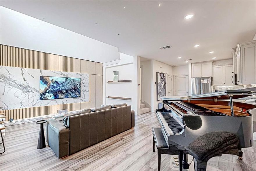 The first step you take will assure you that this home is perfect for anyone wanting a sophisticated space. Charming exterior with extended front porch & designed with a transitional-tier 2 design scheme on the interior. Home has crisp whites, greys & beige throughout. The luxury leather kitchen countertops are just a bonus next to the 20-foot family room ceiling with large windows to give you all the natural sunlight you could ever need. This home has big treasures with an upscale entertainment area on the first floor. Low maintenance due to energy efficient home. Enjoy the long
walk-in pantry, owner's closet and community pool! FLOWER MOUND schools plus close to shops, dining & DFW airport! Refrigerator, washer and dryer are included.