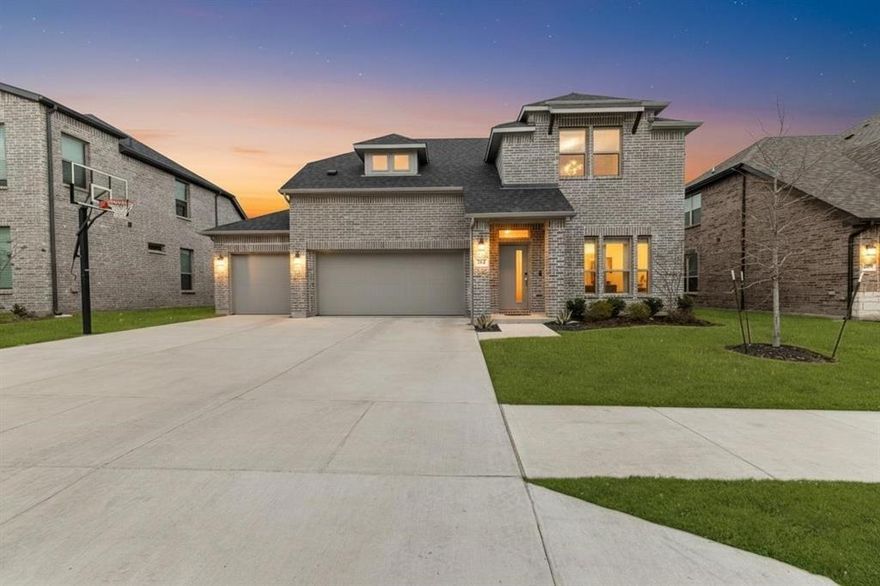 Backs to green space  3-car garage  extended, upgraded patio Welcome home to this beautifully maintained 2,510 sq ft, 4-bedroom, 3-bath residence that truly feels better than new. Just 1.5 years old, this home offers a functional, open layout designed for both everyday living and effortless entertaining. Step outside to your expanded, upgraded patio, perfect for hosting, grilling on game day, or relaxing while enjoying peaceful greenbelt views with no rear neighbors. The wrought iron fence preserves the open view while adding privacy and style. The 3-car garage and extended driveway provide exceptional space for parking, storage, and recreation, complemented by an in-ground basketball goal for added fun and flexibility. Inside, you’ll find modern finishes, a clean, move-in-ready feel, and a home that has been meticulously maintained throughout. Located in a quiet, welcoming neighborhood with convenient access to both the elementary and middle schools, daily routines are simple and stress-free. Enjoy community amenities including a pool, splash pad, and fitness center, bringing resort-style living right to your neighborhood. This home offers the ideal combination of location, layout, and lifestyle  and is ready for its next owner.