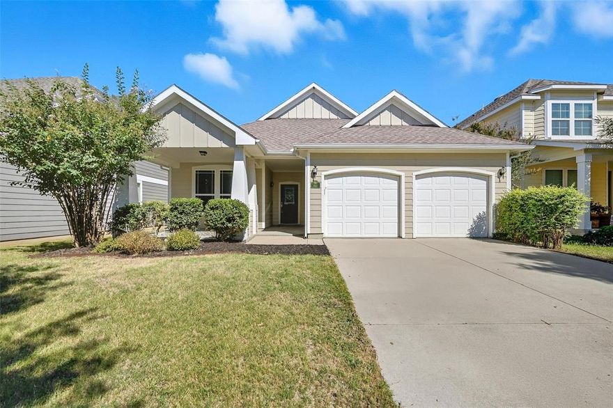 Fall in love with this charming 3-bedroom, 2-bath Cape Cod–style home that combines timeless character with modern comfort. Designed with a split-bedroom layout and open floor plan, this home is as functional as it is inviting. The Beautifully updated kitchen with refrigerator, granite countertops, an oversized island, walk-in pantry, and plenty of prep space—perfect for everyday meals or entertaining. Charming Master suite with shower, vanity ,linen closet and large master closet. Enjoy the outdoors in the huge covered front porch, spacious covered patio, and an oversized lot—ideal for gatherings, gardening, or simply relaxing. Community Amenities include full gym, tennis, skateboard, basketball, 3 pools, saltwater adult pool, 2 dog parks, softball fields, fishing ponds, & numerous planned activities throughout the year! Just waiting for you!! Make this home yours today!!