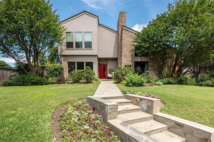 Enjoy an exceptional opportunity to live in a modern-style home with sophisticated design on a private cul-de-sac in Lake Highlands with professional landscaping and mature trees. Near award winning Merriman Park Elementary, Richardson ISD, entertain family and friends in this gracious light-filled, four-bedroom, 2.5 bath home. A large living room with floor to ceiling windows, Pennsylvania flagstone floors, vaulted ceiling, modern fireplace, and wet bar opens to the gracious dining room, all with outdoor views. The cook’s kitchen is a highlight of the home and provides ample space for gathering and cooking with wonderful pool views from a wall of floor to ceiling windows overlooking an interior courtyard. The kitchen features professional appliances, oversized professional side-by-side refrigerator, and freezer, Gaggenau vent hood over a 6-burner gas stove top, custom mosaic tile back splash with a large kitchen island with seating and soap stone counter. The gracious primary suite with vaulted ceiling and private patio views and two walk-in closets enjoys a beautifully updated bath with two separate vanities, large walk-in shower, and luxurious soaking tub. The versatile floor plan has three bedrooms & updated bath upstairs, with the option of using the largest bedroom as a second living area or home office. There is an additional outdoor grassy side yard for enjoying as well. Other amenities include modern half bath, utility room, 2-car attached garage, newer windows upstairs, sprinklers, built-ins, and more. Love living in the special modern contemporary home just minutes away from Lake Highlands Town Center, neighborhood parks and walking trails, White Rock Lake, Arboretum, Presbyterian Hospital, and premier shops and dining at NorthPark Mall.