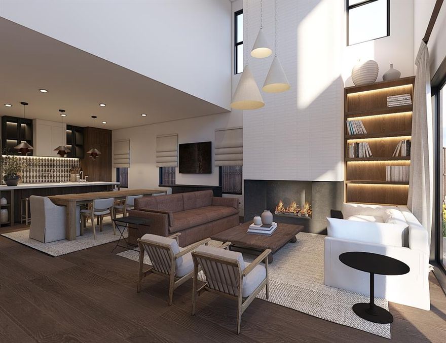 Experience elevated design and intentional living in this stunning new build home by Marque Homes, offering 4,426 sq ft of living space. Thoughtfully designed with a seamless blend of modern architecture and warm, organic finishes, this home delivers both sophistication and comfort at every turn. From the moment you enter, you’re welcomed by soaring ceilings and an abundance of natural light that flows effortlessly into the open living spaces. The living room is anchored by a striking fireplace and framed by expansive windows, creating an inviting atmosphere. The chef’s kitchen is a true centerpiece, featuring Mont Blanc quartzite countertops, custom cabinetry, statement island with designer pendant lighting, textured tile backsplash for an elevated finish, high-end appliances including ZLINE range, double ovens, and built-in refrigeration, a fully equipped butler’s pantry adds both function and style, complete with additional prep space, storage, and premium finishes. The primary suite is a private retreat, showcasing a spa-inspired bathroom with freestanding tub, oversized walk-in shower with curated tile selections, dual vanities with luxe finishes, and an expansive custom walk-in closet with ambient lighting. Upstairs you’ll find three bedrooms, along with a spacious game room with wet bar, ideal for entertaining. Additional highlights include a dedicated office with custom built-ins, wide-plank wood flooring, elevated material selections including limestone, terrazzo-look tile, and custom stone surfaces, stylish powder bath with statement stone vanity, laundry room with custom cabinetry and designer tile and additional laundry in the primary closet. The exterior features a clean, modern façade with a timeless mix of stucco and brick, and a private backyard space perfect for entertaining. A rare opportunity to own a design-forward home where every detail has been carefully curated for both everyday living and elevated entertaining. Estimated completion July.