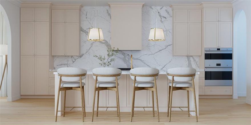 Crafted with a refined blend of modern elegance and warm natural materials, this 4,927 sq ft Midway Hollow residence delivers elevated living at every turn. Wide-plank white oak flooring, arched ceilings, and beautifully scaled living spaces create a sense of understated luxury throughout its thoughtfully designed two-story layout.

The gourmet kitchen anchors the home with Taj Mahal and Carrara marble surfaces, custom cabinetry, a full JennAir appliance suite including a 48-inch gas range and dual ovens, and a separate prep kitchen ideal for effortless entertaining. The main level also offers an inviting indoor fireplace, a dedicated dining room, and a well-planned mud room with double storage.

Five bedrooms and five bathrooms provide generous comfort, highlighted by a serene primary suite with a marble-clad bath, a California Closet system with LED lighting, a built-in gas fireplace, washer and dryer hookups within the closet. Upstairs, a spacious game room with a full bar and custom cabinetry creates an additional retreat for hosting or relaxing.

Expansive Pella windows and sliding doors open to a refined outdoor setting featuring a gas fireplace, outdoor kitchen connections, full sprinkler system, and an 8-foot board-on-board cedar fence—offering both privacy and year-round livability. A home defined by elevated finishes, thoughtful design, and a timeless sense of luxury in one of Dallas’ most desirable neighborhoods