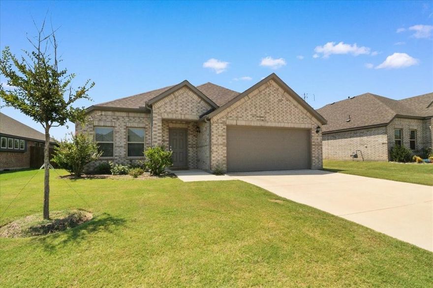 Compare to the new homes being built! Hunters Ridge is growing and an incredible location for commuters right off of I-35 and just south of I20. Under 30 minutes from downtown Fort Worth, Burleson, and Mansfield. Located in a vibrant community with amenities including scenic trails, a playground, and a refreshing pool, this home offers a perfect blend of comfort, style, and convenience. Open flooprlan-front room can be a 2nd living area or office. The kitchen has granite countertops and stainless steel appliances, including a gas range. Wood-look tile flooring in the living room, kitchen, dining area, utility room, and both baths. The master bedroom has a bay window, and the master bath has an oversized shower and a large walk-in closet. There is also a covered patio, a tankless water heater, and a sprinkler system. This home features the Platinum Package-Premium lot with privacy backyard and no back neighbor, and gutters.