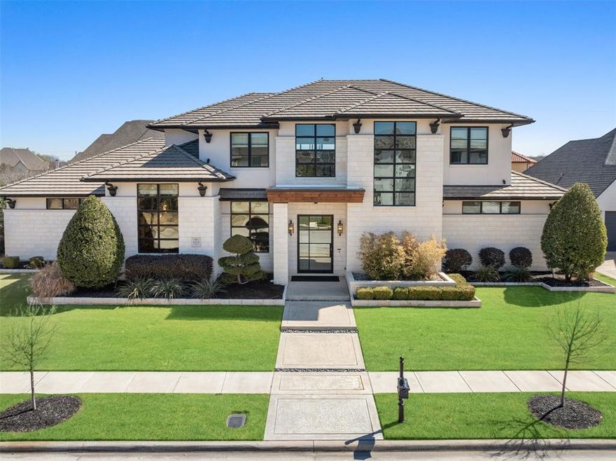 Multiple offers received, highest by 3.8.26. Stunning estate in Southlake's coveted Carillon! From the moment you step onto this property, you are wowed! Situated on a corner lot, you're welcomed by a unique pivot, custom wrought iron door. The main level boasts of 3 bedrooms, 4 bathrooms, entertainment lounge with custom wine rack, 500 square foot office, storm room and 20 foot disappearing glass wall which opens to a fully screened, covered outdoor kitchen, living, and dining. Primary suite with sitting area, steam shower and custom closets, 2nd master down with 2 closets and ensuite bath, large 3rd guest room down with en-suite bath. Huge gourmet kitchen with high-end appliances and quartzite countertops. Upstairs includes 2 additional bedrooms w en-suite baths, and a bonus room. The backyard retreat features a salt water pool (w-heater and chiller), beach entry, tanning deck, fountains, water wall, spa, swim up bar, mosquito misting system, 4 car custom garage and motor court. Minutes from schools, Town Square and Hwy 114.