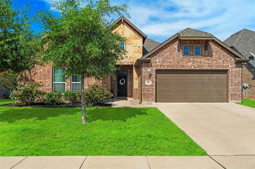 LARGE ONE STORY HOME! Beautiful spacious 2630sf John Houston 1 story home on QUIET tree lined cul-de-sac in Burleson, Joshua ISD Shows like new! Upgrades! Move in ready! Drive up appeal! HOA-maintained grassy no-build lots across the street offering a tree-lined view. Welcoming covered front porch opens to expansive entry. Crown molding graces the entire home, double French doors reveal a versatile 14x14 office or second living. Extra-large island in kitchen is a chef's delight complete with gas cooktop, pot filler, double ovens, new microwave, & big walk-in pantry. Primary suite features luxury ensuite spa bath with separate shower, linen closet, & large walk-in closet separate from 3 secondary bedrooms & bath. Living area features floor-to-ceiling stone fireplace & natural light creating a warm inviting space. Covered patio has gas line, ready for grilling. Freshly stained wood fence.  Separate utility room has room for fridge. New roof 2023 New HVAC coil 2024.