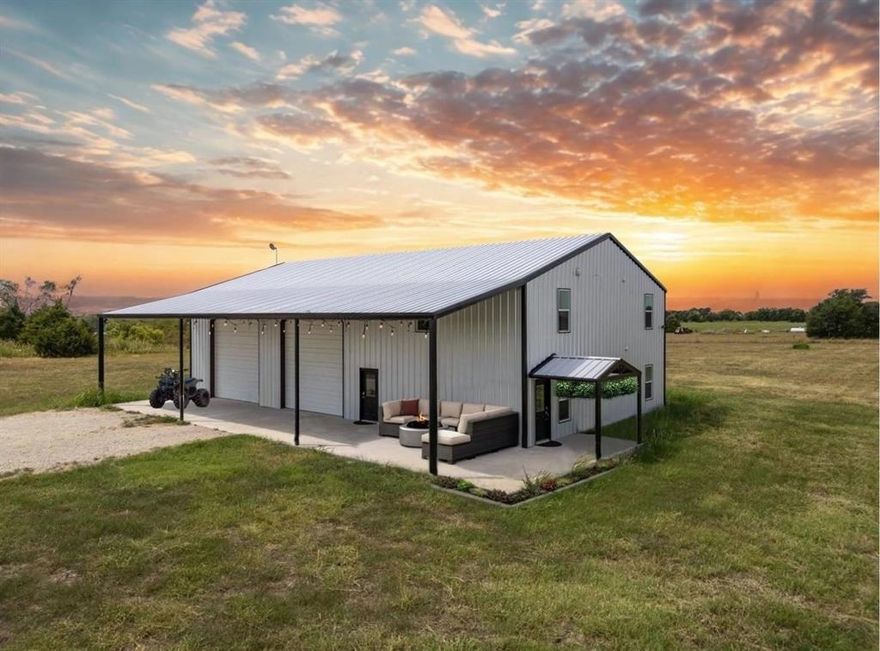 Discover your perfect blend of country living and modern convenience on this stunning 11-acre property that sits majestically high on a hill offering breathtaking panoramic views that will make your morning coffee taste even better.This impressive bardominium,built in 2022 with Spray Foam Insulation for year round energy efficiency and comfort seamlessly combines residential comfort with practical workspace functionality. 

This elevated location provides commanding views that create an unparalleled sense of serenity. The potential for various lifestyle uses makes it adaptable to your unique vision and needs.Whether you are looking for a weekend getaway,comfortable living while you plan and build your dream home or a workshop with living space this bardominium offers flexibility and practicality.Don't miss this rare opportunity to own a property that lets you live,work and play. 

What truly sets this property apart is the incredible 70x40 Building with Workshop space and Living that transforms this home into a hobbyist's dream or entrepreneur's headquarters.Shop includes 2 roll-up doors,2 man doors and even features its own half bathroom for those long project days. Primary Bedroom down for Privacy,Mud room right off of the shop and a Kitchen w-plenty of counter,cabinets and a walk in pantry.

Outdoor living reaches new heights with the expansive covered porches perfect for entertaining guests or simply enjoying those spectacular country views.Also comes equipped with modern amenities including generator hookup capabilities, RV connections and abundant storage.

Located conveniently close to growing cities like Melissa and McKinney, this property offers the perfect escape from urban hustle while maintaining easy access to employment,shopping, and entertainment.Whether you're seeking a weekend retreat, full-time residence, or investment opportunity, this unique bardominium delivers exceptional value and endless possibilities for customization and enjoyment.