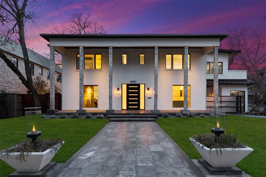 Newly remodeled in 2021 this modern jewel is nestled in one of Dallas's most prestigious zip codes.  Combined, the main house and Cabana guest house feature 8 bedrooms and 6.5 bath.  5,067 square feet of modern luxury on a coveted corner lot boasting a 3 Car Garage and a single feature glass Gallery Garage for your sweetest wheels.  Amenities include heated tile throughout the open-floor plan, floating glass staircase, an expansive kitchen with Miele appliances and a back lit Quartz countertop. Sono Sound system and a unique glass door on the living room floor that leads to the underground wine cellar.  The resort like grounds feature a circular fire pit in the middle of the heated pool along with a glass infinity spa and dry sauna to melt away stress.  Four spacious suites including a primary bedroom with TVs that are built into the mirrors and Smart Shower and spacious walk-in closets are found upstairs.