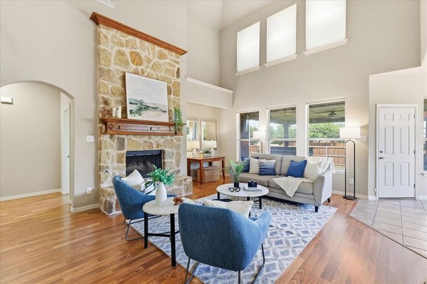 Stunning 5-bedroom, 4-bath home on a prime corner lot featuring 2 living areas, an office, formal dining room, and an incredible extended patio perfect for entertaining! The main living area showcases soaring ceilings, creating an open and inviting feel. The thoughtfully designed floor plan includes a luxurious primary suite and a secondary bedroom with a full bath on the first floor, offering ideal flexibility for guests or multi-generational living.