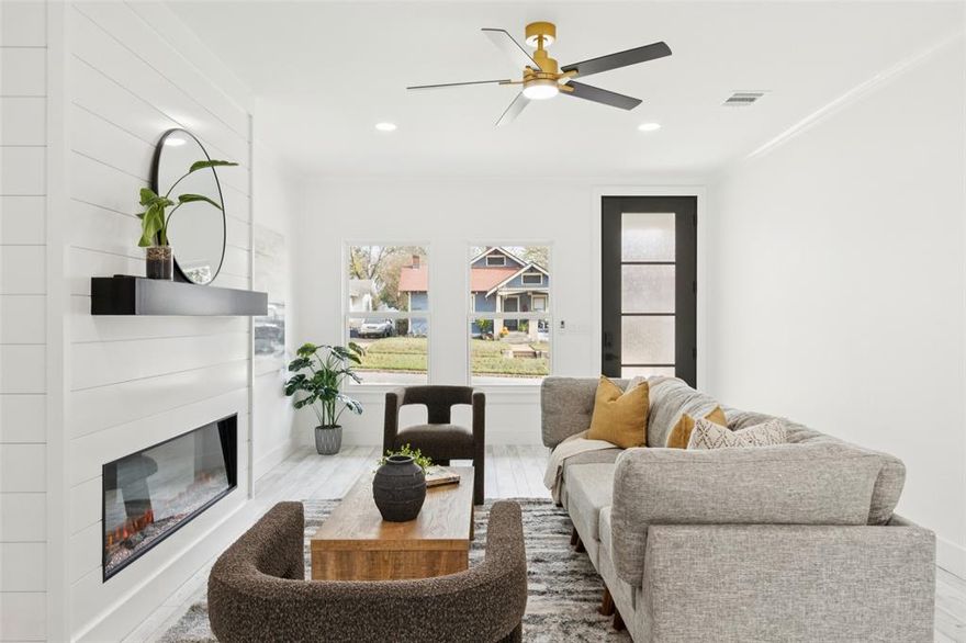 Beautifully reimagined from the studs up, this modern Craftsman blends timeless character with a fully updated, highly functional floorplan. Expanded to offer 4 beds & 3 full baths, the home lives large with all-new flooring, a designer kitchen with quartz counters, gas cooktop, black stainless appliances, lg pantry & a stunning island made for gathering. The spacious primary retreat boasts 9-ft ceilings, walk-in closet & a spa-worthy ensuite with seamless glass shower, dbl vanity & smart mirror. Outdoors, enjoy a freshly sodded yard, new 8-ft board-on-board fence & sleek back patio. Front flatwork has been completely repoured, driveway widened & fitted with an automatic gate. With new plumbing, electrical, roof, HVAC & spray-foam insulation, this home offers peace of mind & energy efficiency.  Every detail was thoughtfully crafted for its next owner.