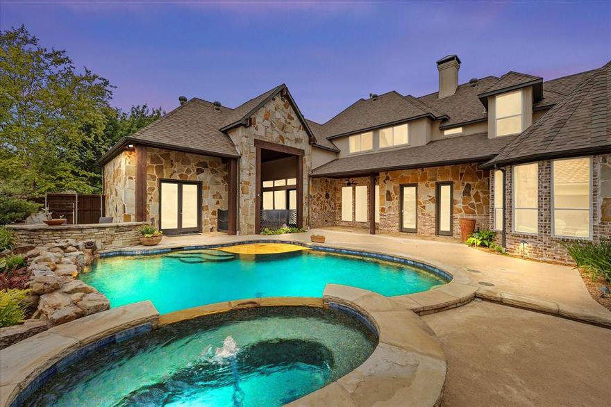 This unique home is located in the prestigious Creeks of Willow Bend, one of Plano's premier neighborhoods. It offers access to award-winning Plano schools and is conveniently situated for easy access to local amenities. The main house features five bedrooms, including a second bedroom on the first floor. The property includes a gated driveway for added security. Additionally, it boasts a versatile Casita, perfect for use as an office, guest suite, or pool house. An outdoor fireplace and a beautiful courtyard at the entrance add to the home's charm and functionality.