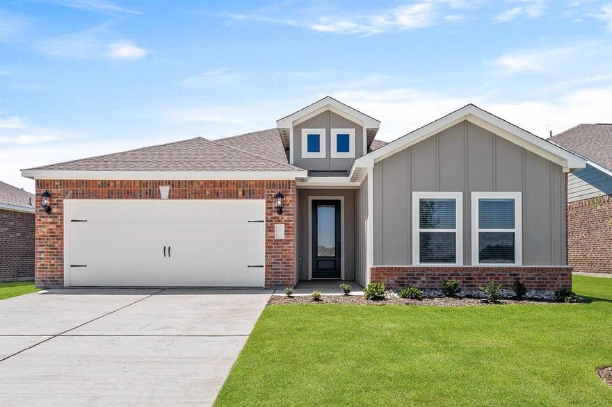 This delightful three-bedroom residence offers meticulously designed living space tailored for comfort and functionality. The kitchen impresses with designer cabinetry, expansive granite countertops and Whirlpool® appliances. The adjacent family room is an ideal spot for relaxing and spending time with the family. The flex room offers versatility, serving as a dynamic space that caters to changing needs as a home office, workout area, vibrant playroom or game room. The charming covered back patio, nestled within a fully fenced backyard, adds yet another layer of appeal, serving as an idyllic venue for hosting backyard barbecues with loved ones, promising countless moments of happiness and relaxation.