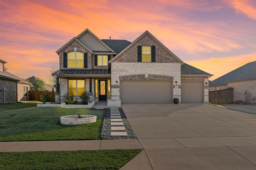 Built in 2018 by Beazer Homes, this beautifully maintained two-story home in the Lakes of Prosper offers over 3,000 square feet of functional living space with a rare three-car garage and thoughtful upgrades throughout, all in Prosper ISD. Inside, you’ll find engineered hardwood that adds both style and durability, paired with a bright, open layout ideal for both everyday living and entertaining. The kitchen features granite countertops, a gas cooktop, generous cabinetry, and plenty of prep space, opening seamlessly to the main living area highlighted by a cozy gas fireplace perfect for relaxing evenings at home. The flexible floor plan includes a private home office ideal for remote work, a dedicated media room for movie nights, and an upstairs living area that offers additional space for play, study, or casual lounging. The spacious primary suite serves as a true retreat with a large walk-in closet and a well-appointed ensuite bath designed for comfort and convenience. Out back, enjoy a good-sized backyard with new landscaping and ample room to create your ideal outdoor oasis, including space for a future pool and entertaining areas. With a standard lot that feels anything but standard, this home offers a rare combination of interior flexibility and outdoor potential. Whether you’re hosting friends, setting up a play area, or planning future upgrades, the layout inside and out provides the versatility today’s buyers are looking for. The three-car garage adds valuable storage and workspace, while the established neighborhood setting creates a welcoming place to call home. Located in a desirable community close to Universal Studios Frisco, PGA Headquarters, schools, parks, shopping, and major commuting routes, like DNT and 380 are easily accessible. This home delivers the perfect blend of space, flexibility, and long-term value in one of Prosper’s most sought-after neighborhoods. No MUD or PID! Come check it out before it's gone!
