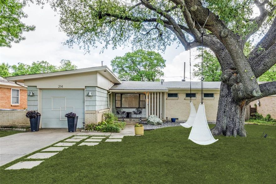 This inviting 3-bedroom, 2-bath single-story mid-century ranch home blends timeless character with thoughtful updates in the desirable Old Lake Highlands neighborhood. Surrounded by mature landscaping, the home is framed by a large live oak tree in the front yard and classic period exterior details that create lasting curb appeal. Inside, beautiful hardwood flooring flows throughout, complementing a tastefully updated kitchen featuring gleaming countertops, abundant cabinet and counter space, a spacious breakfast bar, and stainless steel appliances. The functional layout includes a generously sized utility room and updated bathrooms designed for everyday comfort, while replacement windows enhance efficiency and comfort. The backyard offers a relaxing outdoor setting with a large covered patio, expansive lawn area, raised planters ideal for gardening, and a mature fig tree, while a storage shed provides added convenience for tools and equipment. Feeding into the coveted Hexter Elementary School and conveniently located near White Rock Lake, Norbuck Park, Flag Pole Hill, and with access to shopping and dining options nearby, this location is hard to beat. This home offers a unique balance of classic charm and modern functionality in a well-established setting.