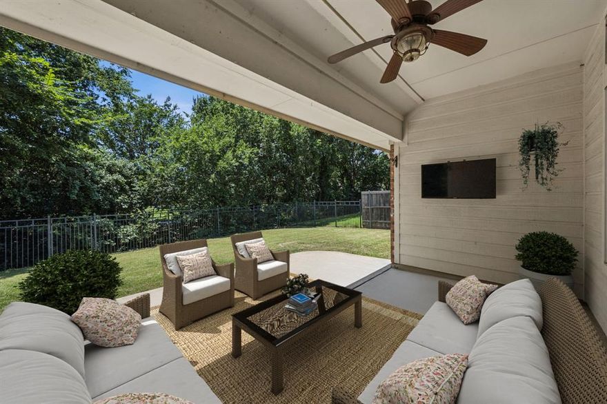 Incredible price on lush creek lot property with mature trees, located on a peaceful cul de sac in a fantastic neighborhood with parks, community pool and more. 3 bedroom 2 bath home is in the perfect location in the fabulous Creekside Estates neighborhood. Enjoy Texas evenings on your covered back patio enjoying views of lush foliage and the green space behind the home. The floorplan is conducive to gathering with friends and family. The living spaces flow into each other while still having a bit of separation. At the front of the home find the formal living space and dining room with graceful arched openings and wood floors. The family room, kitchen, breakfast and primary all enjoy views of the creek. The family room is anchored by a striking stacked stone fireplace with gaslogs and has double-stacked windows that provide abundant natural light and amazing views. The spacious primary suite offers room for a sitting area, a wall of windows with a window seat, en suite bath and an amazing walk in closet that measures close to 100 sq ft! Spacious secondary bedrooms are split and are separated by a capacious 3rd living space that would make a wonderful playroom, gameroom or home office. Features of the neighborhood include community pool, playground, park, lake and walking trails. Convenient to shops, dining and major thoroughfares. Wylie ISD! Don't miss this one!