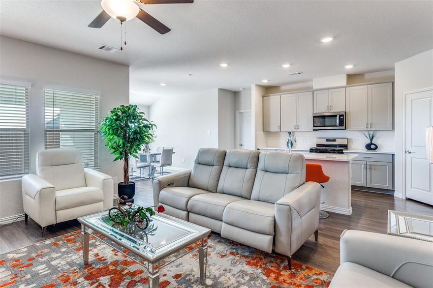 Buyer Savings Available! Ask for Details! Why wait to build when you can move right into this beautifully maintained 2023 Meritage energy-efficient home in Palmilla Springs—just minutes from downtown Fort Worth? This 4-bedroom, 2-bath home offers the open-concept layout today’s buyers want, seamlessly connecting the kitchen, dining, and living areas for easy entertaining and everyday comfort. The kitchen shines with a gas range, oversized island with seating, and spacious walk-in pantry—perfect for gathering and meal prep alike. The private primary suite is thoughtfully tucked away, featuring a dual-sink vanity, oversized walk-in shower, and generous walk-in closet. Three additional bedrooms provide flexibility for guests, family, or a home office. A separate utility room adds everyday convenience. Step outside to a covered back patio and backyard, ideal for relaxing, grilling, or play. The welcoming front porch adds charm and curb appeal. Garage door upgraded and replaced less than 1 year ago. Modern construction, energy efficiency, prime location, and buyer incentives—this move-in-ready home checks all the boxes. Come and see! Schedule your showing today.