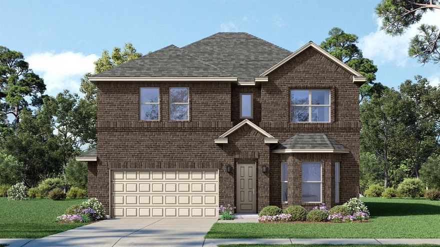Beautiful new D.R. Horton home in the Morningstar community located in highly sought-after Aledo ISD! The Willow floorplan, Elevation A, with an estimated Spring completion, offers a spacious two-story design featuring 4 bedrooms, 3.5 bathrooms, a game room, and a 2-car garage, with flexible living spaces ideal for modern lifestyles. The open-concept first floor includes a welcoming family room, dining area, and a beautifully designed kitchen equipped with 42” upper cabinets with crown molding, quartz countertops, a ceramic tile backsplash, stainless steel appliances, and a electric range. Luxury vinyl plank flooring extends throughout the main living areas for durability and style. The private primary suite is conveniently located on the first floor and features a well-appointed en-suite bath and a generous walk-in closet. A study or formal dining room near the entry adds versatility for work or entertaining. Upstairs, secondary bedrooms surround a spacious game room, while one bedroom may be used as a media room for added flexibility. Thoughtful design details, modern finishes, and energy-efficient construction complete this impressive home. Morningstar residents enjoy resort-style pools, playgrounds, parks, a dog park, and scenic walking trails.