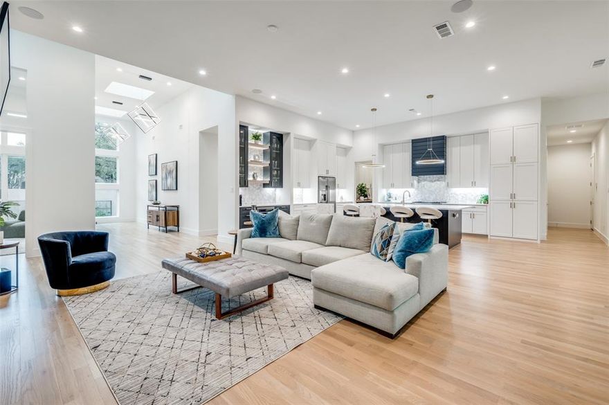 ONE STORY NEW CONSTRUCTION in Windsor Park! Custom built by Avant in 2023 this special home lives easy and comfortable all on one floor! The foyer with 14' ceilings and skylights bring in natural light and leads to the study with 2 pocket doors and picture windows overlooking the front courtyard. The spacious kitchen with island and breakfast bar,  quartz countertops and abundant storage opens to dining area and family room with walls of windows and full sliding doors that open to the covered patio. Adjacent to the family room is an additional living area-gameroom with built ins, and separate sliders that open to the patio. The beautiful primary suite is spacious and has a luxurious bath with dual sinks and separate vanity with LED lighting and fabulous closet. On the other side of the house are 2 additional ensuite bedrooms. 
Outdoor patio with large sitting and entertaining space overlooks the large yard with room for pool and play yard!
It's everything you need on one level!