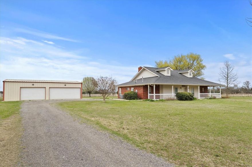 Discover the perfect blend of tranquility and space with this stunning Farm and Ranch property nestled in Leonard, TX. Offering three bedrooms, two baths, and a sprawling 3-car garage, this residence is set on 5+ acres that promise privacy and endless possibilities.
Step inside to an open floor plan where style meets function. The home is adorned with luxurious vinyl plank flooring throughout the main living areas, providing durability and charm, while plush carpet adds warmth to the bedrooms. The heart of the home features a brick wood-burning fireplace with a gas starter, perfect for cozy evenings. The spacious kitchen is a chef’s dream, equipped with a gas cooktop, built-in microwave, and oven, making meal preparation a joy. Retreat to the expansive primary suite, a true haven with his and her closets, a garden tub, and a walk-in shower that promotes relaxation and ease. The exterior of this property is equally impressive with front and back covered patio for relaxing. The property includes a three-bay shop, ideal for car enthusiasts or as a versatile space for hobbies and storage. Whether you are looking for a peaceful retreat from city life or an expansive property to cultivate your dreams, this Leonard homestead offers a rare opportunity to live amidst nature’s splendor while enjoying modern amenities. Bring your animals and call this property Home! 
Buyers and buyers agents to verify all details within.