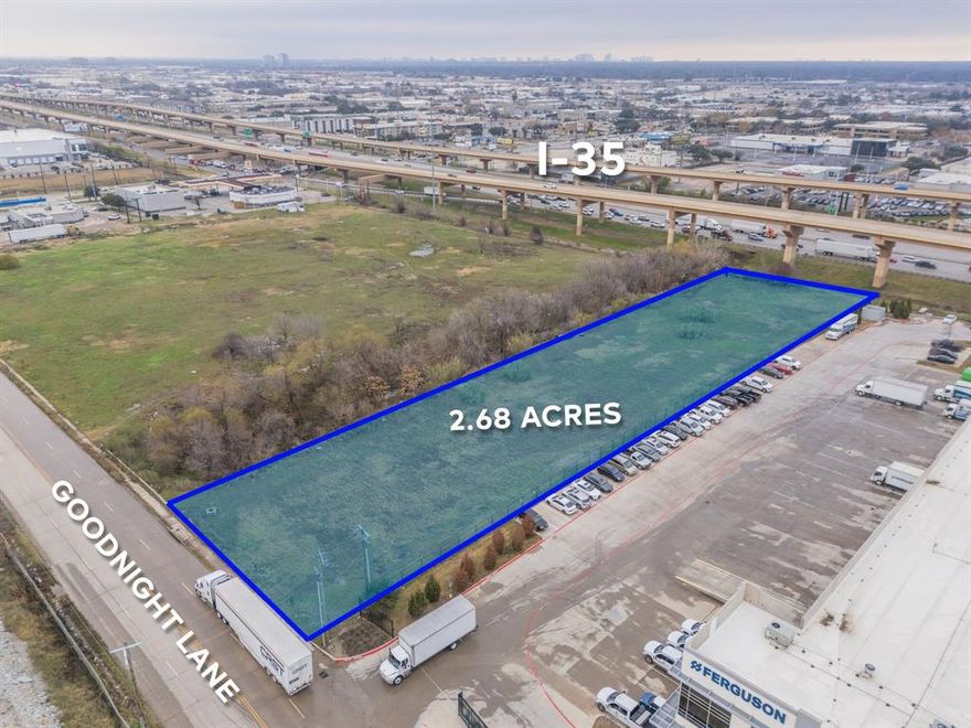 This 2.68 acre lot is a rare find in a great central location of Dallas! This lot is close to I35E, Walnut Hill, Northwest highway, Loop 12 and 635. This perfect property is zoned IR and has many uses. Please see complete list is in MLS transaction desk for uses permitted. Come build your business with direct visual from I 35 E. This lot DOES have utilties to site.