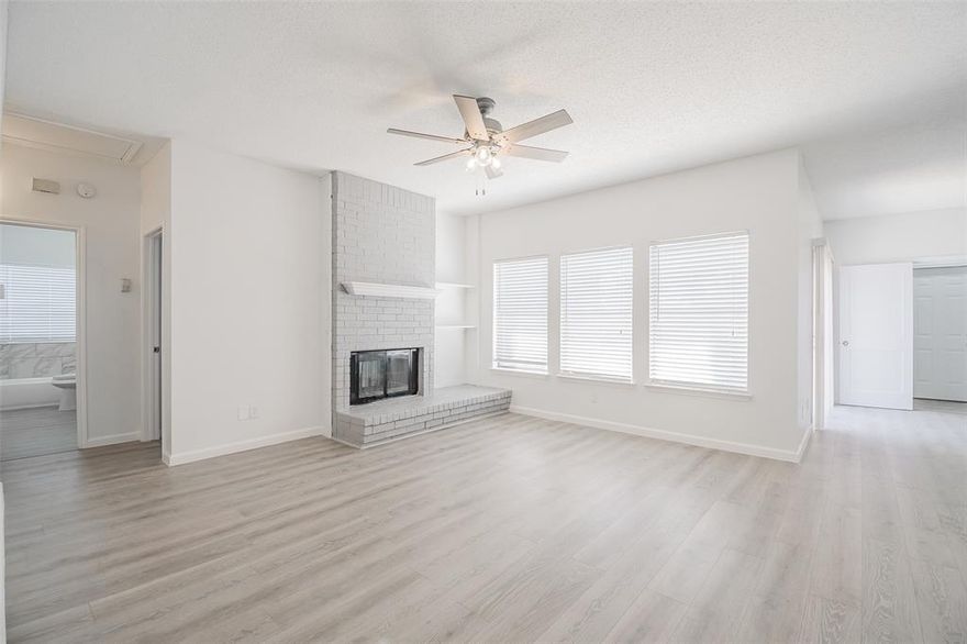 This centrally located & desirable one-story, brick home with new landscape in Mesquite is within walking distance of Shaw Park and Shaw School District. New roof installed & new flooring, countertops, & bathrooms remodeled. Come tour this move-in-ready home that is light and bright with an open floor plan & spacious dining room with bay windows and a large breakfast room that opens to the patio. The backyard has plenty of room, and there is a rear-entry oversized garage. The living room and master bedroom feature a see-through fireplace. Part of an estate and was an investment property, so no seller disclosure. New Survey.