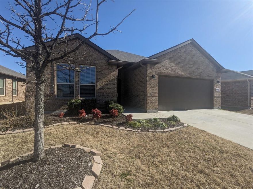 3 bedroom, 2 bath home in Hawthorne Meadows, a D.R. Horton community in Northwest ISD. Home offers an open concept floorplan, bright spacious living to dining & kitchen with breakfast bar, sink in island, granite countertops, gas range, tiled back splash & walk-in pantry. Refrigerator included. Split bedroom arrangement, large primary bedroom with dual sinks, garden tub, separate shower & big walk-in closet. Large backyard, sprinkler system, covered back patio great for entertaining. Community has a pool and park for resident use. Application required for anyone 18 years or older. $50 non-refundable application fee. $2300 refundable deposit. $500 non-refundable pet fee required if applicable. $125 administrative placement fee due for any Tenant to the lease.