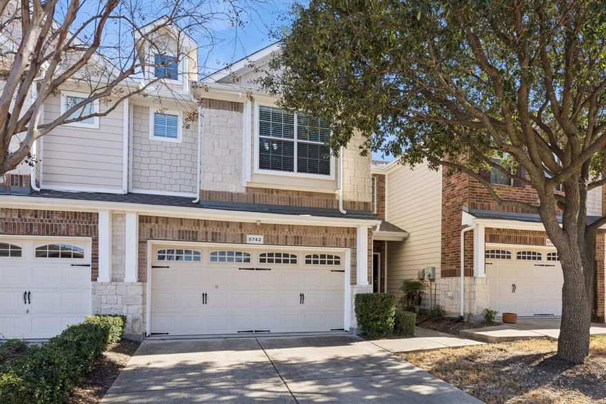 Welcome home to this charming, beautifully maintained townhome in the heart of Plano, zoned to the highly sought-after Frisco ISD. From the moment you step inside, you’ll be greeted by an inviting layout designed for comfort, convenience, and easy everyday living. The living room boasts wood floors and a vaulted ceiling, filling the space with light and creating a warm, open atmosphere—perfect for relaxing with family or entertaining friends. The functional kitchen features a convenient breakfast bar and opens directly onto the dining area, creating a seamless flow for meals and gatherings. A thoughtfully placed half bath on the first floor adds extra convenience for guests. Upstairs, the primary bedroom offers a private en-suite bathroom, while the second bedroom opens to the hall, providing versatility and comfort. Plenty of extra closet space throughout the home adds to its functional appeal. The laundry area is conveniently located, making daily routines effortless. Outside, enjoy a low-maintenance private backyard that backs up to a greenbelt, offering added privacy and a peaceful setting for entertaining, grilling, or unwinding at the end of the day. An attached two-car garage provides secure parking and additional storage. The HOA takes care of the front landscaping and exterior maintenance, offering low maintenance living with access to a beautiful community pool and walking trail. Perfectly situated near Allen, Frisco, McKinney, and The Colony, this home keeps you close to major highways, everyday conveniences, and the premier shopping and dining experiences at Legacy West. With its thoughtful design, community amenities, and prime location, this home truly has it all. ***The refrigerator in the kitchen is included in the sale***