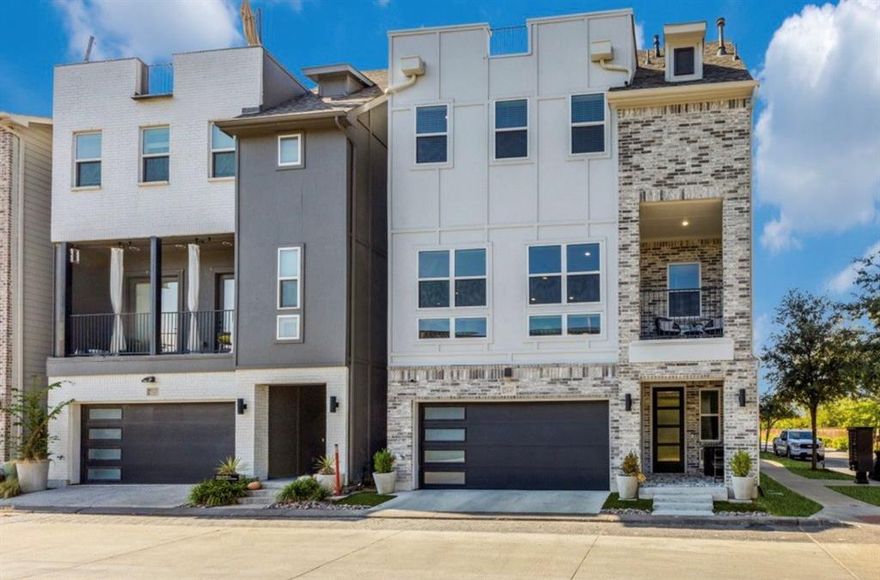 This modern 3 bed home in Trinity Groves combines skyline views, a 2023 build, and standout community amenities in a corner lot setting. With 2,224 sqft of interior space, the second level offers an open living, dining, and kitchen layout featuring a large island, granite surfaces, walk in pantry, and engineered wood floors. The third level includes all bedrooms, each with a walk in closet, plus a spacious primary suite with dual sinks and a separate shower. A private rooftop terrace captures Dallas skyline views, while a turf backyard delivers low maintenance outdoor space. Additional features include decorative lighting, tankless water heater, high speed internet wiring, and a 2 car attached garage. The community provides a resort style pool, clubhouse, fitness center, bowling alley, and planned lagoon amenities. HOA 1,575 semi annual includes full access to facilities and grounds maintenance. Located minutes from Trinity Groves dining, Bishop Arts District, and Downtown Dallas with easy highway access. Dallas ISD.