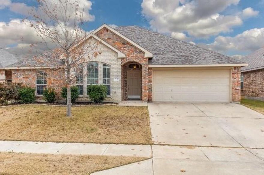 A MUST SEE! Immaculate and spacious 4 Bed 2 bath one-story brick home with perfect floor plan, excellent curb appeal, and large back yard w covered porch! Home boasts huge family room with beautiful wood burning fireplace, and an open kitchen with a large center island and walk-in pantry. Split master bedroom has nice garden tub, separate shower, walk-in closet, and dual vanities. Glass-paned french doors entry to 4th bedroom, which could also function as an office-game-flex room. Enjoy the use of a playground, park, running trails, and pond! Feeds into exemplary Kay Granger Elementary!