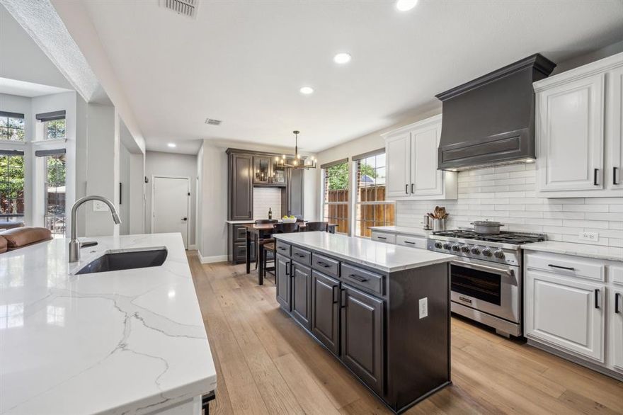 Located in highly sought-after Allen ISD, this beautifully updated home offers a spacious and functional layout ideal for modern living. Recent upgrades include a chef’s kitchen featuring a gas cooktop, quartz countertops, updated flooring, and contemporary lighting. The open floorplan seamlessly connects living, dining, and kitchen areas, perfect for entertaining. The primary suite and a guest bedroom are conveniently located on the main floor, offering flexibility and privacy. Upstairs, you'll find three additional guest bedrooms, two full bathrooms, and a large game room—all with generous closet space. A formal living room on the main floor is currently being used as a home office. Enjoy outdoor living with a private backyard featuring an 8-foot privacy fence, a sparkling pool, and a rear-entry garage for added convenience. This home blends comfort, style, and functionality in a prime location.