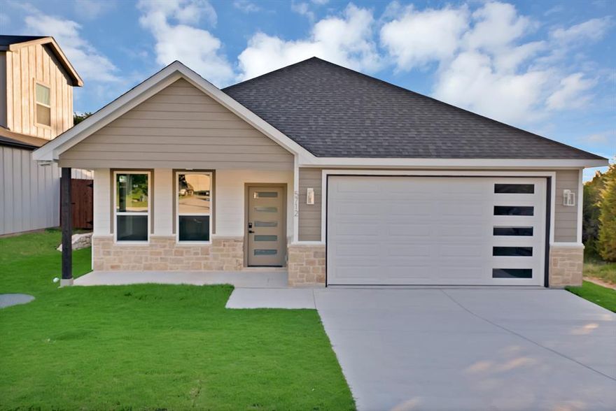 A MUST SEE!  Beautiful new construction with 3 bedrooms, 2 full bathrooms, and a 2-car garage in a prime location in Canyon Creek. This thoughtfully designed floor plan features an open-concept kitchen and living area with abundant natural light, soaring 9-ft ceilings, and ceramic tile flooring throughout. The kitchen is finished with quartz countertops, recessed ceiling lights, built-in stainless steel microwave, electric range, and dishwasher.
The spacious primary suite boasts dual vanity sinks, a large walk-in shower, and an oversized master closet. Additional highlights include a smart garage door opener and full sod in the front, sides, and backyard. Perfectly located within walking distance to the lake, this home combines comfort, style, and an unbeatable setting!  Canyon Creek subdivision offers a guarded security gate, clubhouse, pool, fishing pier, baseball diamond, tennis courts, and boat ramps to access Lake Granbury.