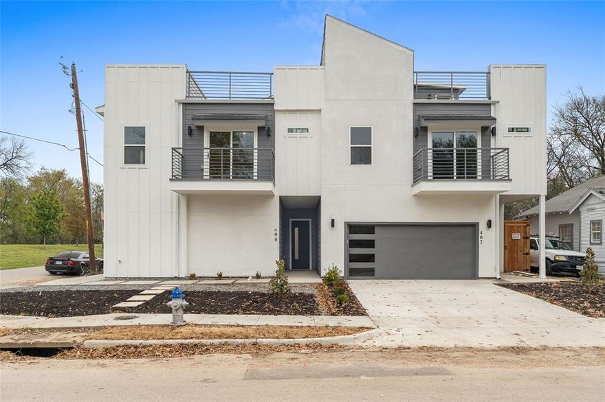 Experience contemporary urban living at its finest in this stunning 2025 new-construction townhome, perfectly situated less than 10 minutes from Downtown Dallas. This three-story modern residence offers an impressive 2,200 sq ft of thoughtfully designed living space, complete with a private rooftop terrace ideal for relaxing, entertaining, or taking in city views.

Step inside to soaring ceilings, an open-concept layout, and sleek architectural lines that blend style and comfort. The gourmet kitchen features modern cabinetry, quartz countertops, premium finishes, and a seamless flow into the light-filled living and dining areas. Perfect for everyday living or hosting guests.

Retreat to the luxurious primary suite, featuring dual his-and-her walk-in closets and a spa-inspired bathroom with designer details. All bedrooms offer generous space and modern finishes to accommodate a variety of lifestyles.

Enjoy multiple outdoor living options, including a main-level private patio and a stunning rooftop deck, creating the perfect backdrop for morning coffee or evening gatherings.

This residence puts you moments from top dining, entertainment, shopping, and major city attractions. A rare opportunity to own a brand-new modern home in an unbeatable location. 

Seller to provide 1-2-10 builder warranty at closing.

Schedule your private tour today and experience the elevated lifestyle that 400 S Henderson Ave has to offer.