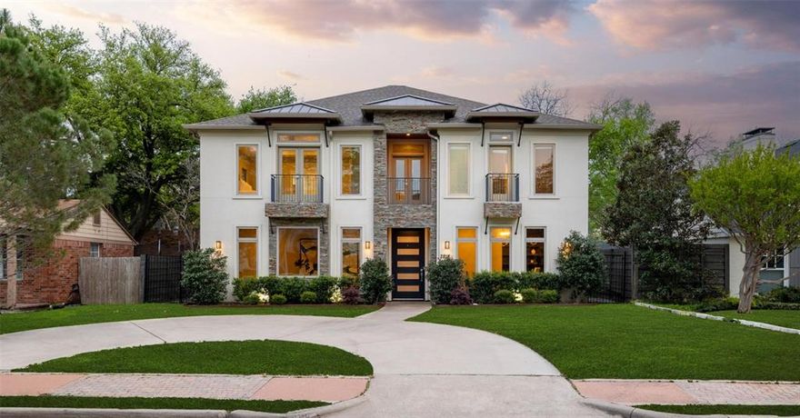 Welcome to this University Park Contemporary home just a short stroll away from SMU. With its exquisite design and premium features, this residence offers the epitome of modern living combined with timeless elegance. As you step inside, you're greeted by beautiful hardwood floors that extend throughout the home. The entryway is flanked by the spacious dining room along with the private home office, which features French doors and handsome built ins. The entry continues into the Kitchen and Living Room. The gourmet kitchen is a chef's delight; showcasing granite countertops, floor-to-ceiling custom cabinetry, and high-end appliances. A breakfast bar overlooks the generous living room, creating a seamless connection between cooking and socializing. A stone tile fireplace adds a touch of elegance to the living area, with French doors leading to the low-maintenance backyard, ideal for outdoor gatherings and relaxation.