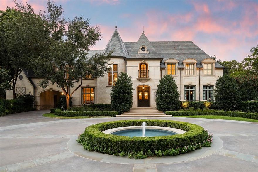 This exquisite French Estate encompasses it all and is nestled behind the gated 2 acres of private grounds. Crafted by Cy Barcus and designed by architect Wilson Fuqua, the timeless & quality craftsmanship within 11,056 sqft is unmatched. A grand foyer, soaring staircase, spacious formals, and archways lead to a gracious family room with a fireplace, bar, & wine cellar. Gourmet kitchen with stainless appliances, oversized island, double ovens, built-in refrigerator, and butler's pantry. Oversized downstairs primary suite that includes his and hers walk-in closets, sitting area, & exercise room. Additional 4 bedrooms upstairs, all ensuite, plus a game room. Incredible outdoor entertaining with exceptional indoor-outdoor flow, cabana, covered porch, outdoor kitchen living, and pool. Plus separate quarters and a tennis court.