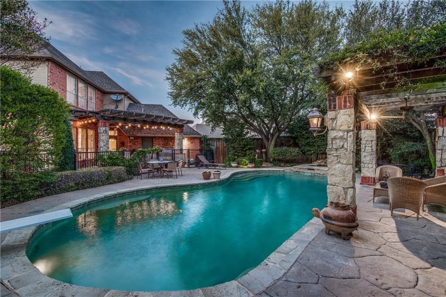 Are you looking for a home with a backyard oasis? You don't want to miss this fabulous West Plano home located in a cul de sac with one of the best lots in the the neighborhood.This backyard paradise includes a pool surrounded by a child friendly wrought iron fence, pergola and gazebo with gas lanterns.This home features an outstanding floor plan with the master bedroom and office down. Master bath has dual sinks and two walk in closets. Wood floors, granite counters and plantation shutters. A large game room upstairs with three bedrooms and two baths. Think you need to paint before moving in? We have that covered as the home has been freshly painted in a great neutral color.  Neighborhood has a lake and park.