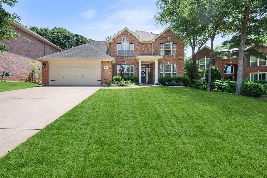 From the moment you arrive, this beautifully maintained home makes a lasting impression with its inviting curb appeal & prime location in South Arlington’s sought-after Fannin Farm—ranked #3 among Top Family Neighborhoods by DFW Child Magazine—zoned to Mansfield ISD & just a short walk to Red Kane Park & the community pool, which you’ll especially enjoy during the warm summer months. Offering 4 bedrooms, 3 full baths, & a half bath, the flexible layout includes two living areas, two dining spaces, a private office, & a game room, providing room for both everyday living & entertaining. The open-concept kitchen & living area is filled with natural light, a cathedral ceiling, & a gas fireplace. The kitchen has been thoughtfully updated with cabinet refacing, refreshed backsplash, updated hardware, & soft-close cabinetry. Main level flooring has been upgraded to LVP. Downstairs, the spacious primary suite offers a true retreat with a sitting area and an updated bath featuring dual vanities, tub, separate shower, and a large walk-in closet. Upstairs, thoughtful details like a convenient laundry chute add everyday ease.  Additional updates include bathroom flooring, lighting, fixtures, ceiling fans, two Nest thermostats, renovated upstairs bath finishes, and a utility room with a pull-down ironing board. Step outside to enjoy the beautifully renovated backyard with a flagstone patio, fire pit, new sod, and recently planted magnolia and laurel trees, perfect for relaxing or entertaining. Fannin Farm also features a network of interconnected walking trails that wind through greenbelts and wooded areas adding to the neighborhood’s charm and outdoor lifestyle. Major improvements include a 2024 downstairs HVAC replacement (condenser, coil, & furnace), updated sprinkler system, new toilets, updated fireplace façade, & garage door opener. A wonderful blend of thoughtful updates, functional space, and an unbeatable location in one of South Arlington’s most desirable communities.