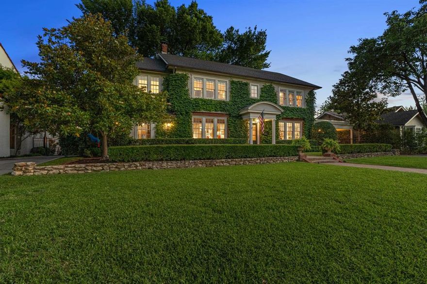 Charming Colonial Style home across the street from the 12th green of River Crest CC golf course. Recently updated & boasting a flexible floor plan. The main home features a light filled interior & ample space for entertaining with a fabulous, wallpapered formal dining room, spacious living room with fireplace &  adjacent living-flex space with a wall of built-ins, half bath & beverage bar, upgraded kitchen with marble counters, island & breakfast nook. The gracious primary suite features a sitting area, fireplace, his & her closets & spa-like bath. 2 additional ensuite bedrooms. In the back, a large deck, room for a pool & a detached guest house with a kitchen, living, full bathroom & 2-car garage.