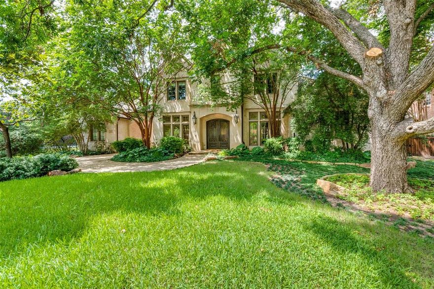 Preston Hollow: Location, Location! Beautiful spacious home in the Fairway near Preston Road. Mature beautiful trees in frontyard and backyard landscaping. Additional exciting features include third car garage, porte cache and a cabana to provide cover w a fabulous entertaining grill and stone fireplace for outdoor gatherings. Nestled in an enchanting setting, this 2003 residence seamlessly blends timeless elegance with contemporary comfort. The home’s warm, earthy tones and classic exterior evoke the charm of the Italian countryside estate. Warm patina throughout the home includes granite counters, hardwood floors, pewter hardware accents and beautiful inlaid tile in soft palette of colors.First floor front office with closed doors. Beautiful crown molding on the first floor and deep baseboards. Custom picture lighting and speakers in ceiling. Abundance of deep storage on both floors. Media room on the second floor with inceiling speakers. Both a front and back staircase enhances the home. First floor Master Bedroom with room for seating and a gameroom upstairs floorplan design. Second 1st floor Bedroom