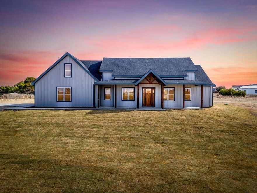 Located just 5 miles from the charming town square of Glen Rose, this stunning 4-bedroom 4 bath home blends modern design with spacious country living. Step inside to an inviting open concept featuring 10-foot ceilings, abundant natural light and storage space galore. The gourmet kitchen boasts sleek quartz countertops, a generous walk-in pantry and a beautifully designed butler's pantry complete with a built-in beverage fridge. The primary bedroom offers a spacious ensuite bathroom and closet of your dreams. Designed for both indoor and outdoor living, the back patio is already plumbed for a future outdoor kitchen or bar, making it easy to create your dream backyard entertaining space. Set on a sprawling 1.6 acre lot, entertain and enjoy the peace of wide-open space while still being minutes from town.
