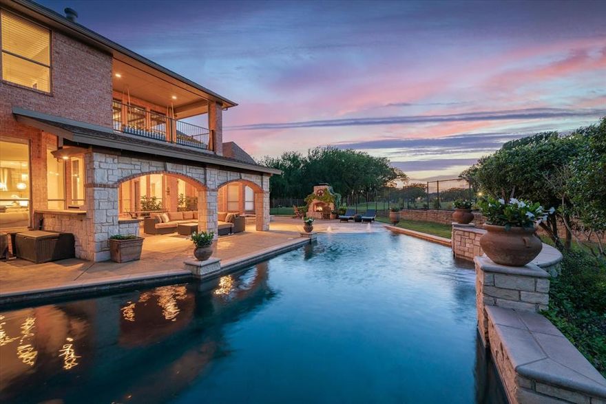 Nestled within the rolling hills of Timarron’s golf course, with walls of windows, expansive outdoor living and tucked away at the end of a cul-de-sac, this pristinely updated home offers unobstructed views of the course, from almost every direction. 
The home’s open kitchen and family room, along with the oversized game room, media and climate-controlled wine room, are ideal for entertaining, while also offering a private master retreat, downstairs guest suite, executive office, traditional formals and three additional second floor bedrooms. The sunset views of the country club, from the perfectly positioned balcony swing, cap off this dreamy Southlake home!